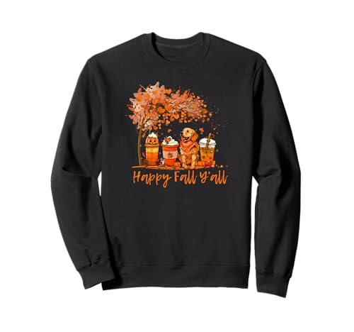 Happy Fall Y'all Dog Autumn Season Coffee Golden Retriever Sweatshirt