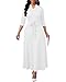 BubFee White Church Dresses for Women Semi Formal Long Dress Elegant 3/4 Sleeve Casual A-line Maxi Dress with Belt Large
