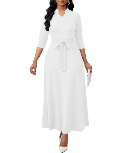 Maxi Dresses for Women Semi Formal Long Dress 3/4 Sleeve Casual A-line Church Dresses with Pockets2