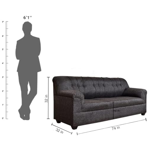 Image of FURNY Alborra 3 Seater Fabric Sofa Set -(Grey)