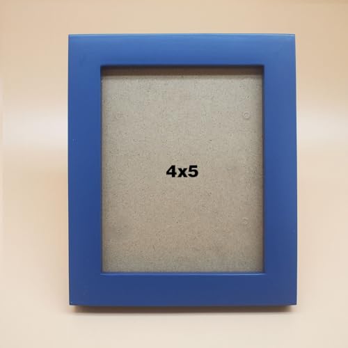Image of 4x5 Picture Frames Blue Solid Wood Frame, Plastic Panel (Film Needs to be Removed) Table or Wall.Front Window Opening 3.8x4.8 inch.