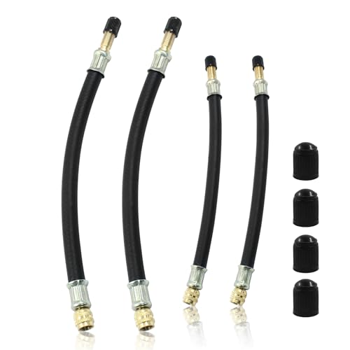 Image of 4 PCS Tire Valve Extensions, 2 PCS 8.27 Inch Tire Valve Extension Adaptor and 2 PCS 11.81 Inch Flexible Valve Stem Extenders for Cars, Trucks, Motorcycles