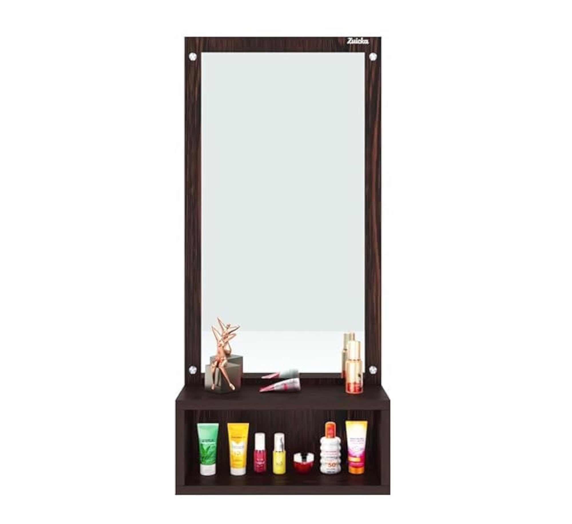 Wall Mounted Dressing Table with Mirror Finish Storage Shelf