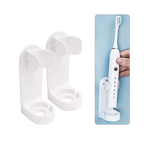 Andiker Soporte Pared Cepillo Dientes Eléctrico Adhesivo Portacepillos de Dientes Pared, Organizador de Almacenamiento de Antideslizante para Baño Base para Cepillo de Dientes (Blanco, 2) Cover