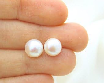 JORA Sterling Silver White Button Freshwater Cultured Pearl Stud Earrings for Women Gift - Image 6
