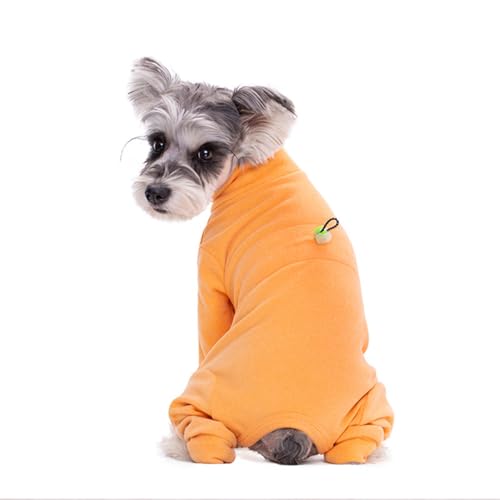 Morycat犬服 長袖 無地 パジャマ ロンパース ドッグウエア Tシャツ 四つの足 つなぎ 柔らかい ルームウエア 暖かい 猫服 普段着 部屋着 防寒 脱毛保護 小中型犬 (オレンジ,XS)