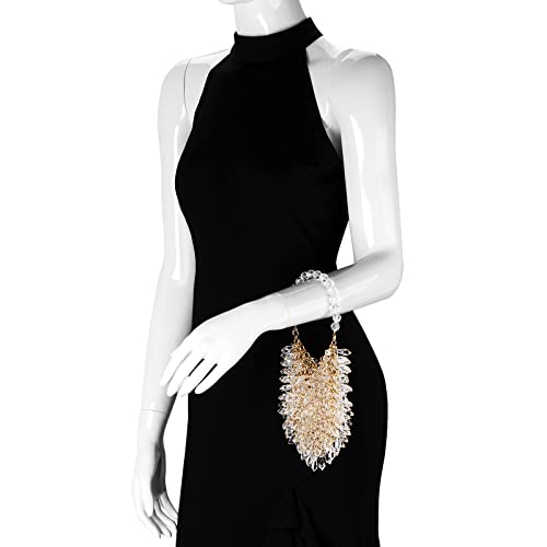 Mini Evening Clutch Handbag for Women, Crystal Beaded Acrylic Purse, Small Cute Crossbody Shoulder Bag for Wedding Party Prom (Not Compatible with Phones), Gold - Image 3