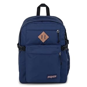 JanSport Main Campus Backpack – Travel or Work backpack w 15-Inch Laptop Sleeve and Dual Water Bottle Pockets, Navy
