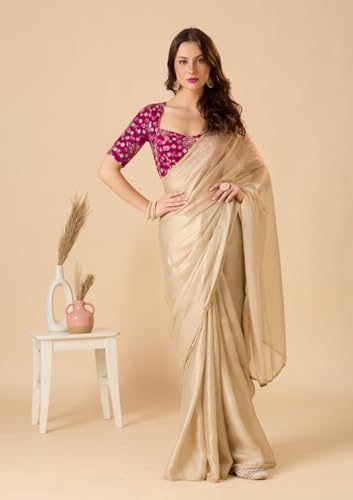 Image of SALWAR STUDIO Georgette Sweetheart Neck Readymade Blouse with Embellishment