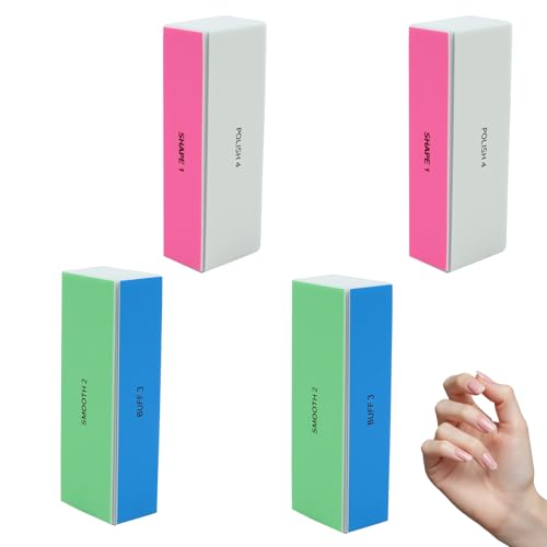 Teccfly 4-Way Nail Buffer Block,4 Pcs Professional Nail File and Polisher,Nail Shine Buffers Blocks Files for Natural and Acrylic Nails,Fingernail File,120/240/600/3000 Grit for Buffing Shinning