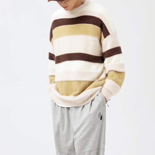 Pull en tricot à rayures col rond pulls amples contrastés homme