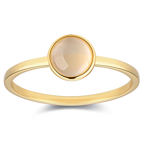 DELLA MODA Natural Moonstone Small Button Ring [Circle/Round/Disc/Dot/Coin] | 18k Gold Plated Hypoallergenic Brass