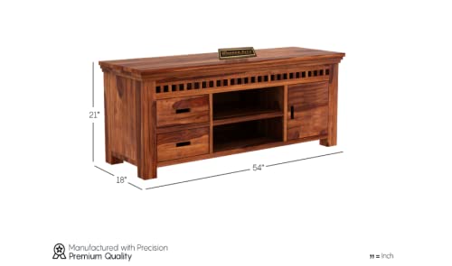 Image of THE WOODEN CITY Solid Sheesham Wood TV & Entertainment Unit for Living Room & Hotel Room and Office Furniture (Wood Finish 6)