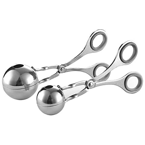 FGXY 2 PCS Meat Ballers, None-Stick Meat Ballers, Stainless Steel Non-Stick Meatball Maker, Tongs Meatball Pill Maker Round Rice Ball Maker, Cookie Dough Scoop for Kitchen, for Meatball, Fruits, Cake Cover