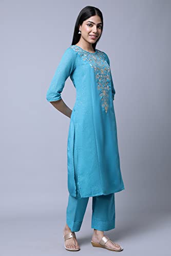 Image of Aurelia Women Solid Silk Kurta Set with Palazzo & Dupatta
