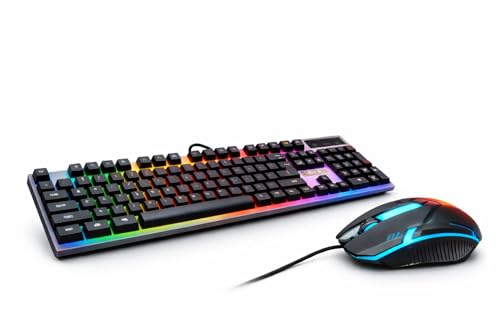 Image of Gaming Keyboard and Mouse Combo, RGB Rainbow Backlit, Mechanical Switches, Wired USB, Anti-Ghosting, High-Precision Optical Sensor, Braided Cable, XK-01