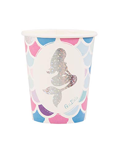 Givi Italia Vasos de papel holográficos Mermaid Sirenita 250 cc Paquete 8 unidades.