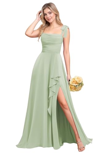 Spaghetti Straps Chiffon Bridesmaid Dresses for Women Long Pleated Formal Evening Prom Party Gown