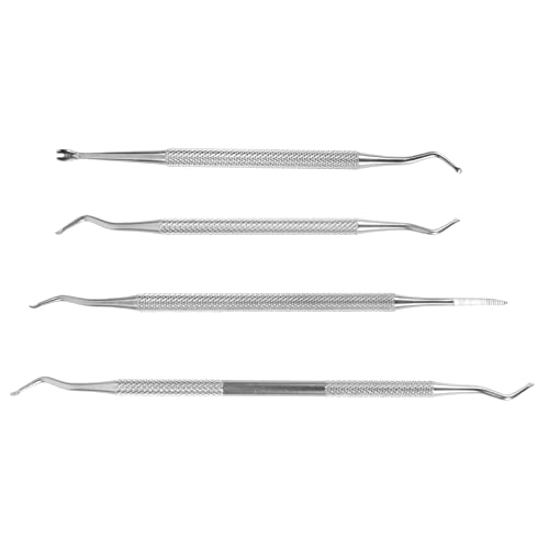 HAPINARY 4pcs Set Nail Cleaning Tools Double-headed Nail Art Pushers Stainless Steel Dead Skin Silver for Home Use