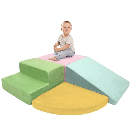 TOLEAD Large Baby Climbing Blocks – 6 Pcs Climbing Toys for Toddlers - Ultra High Density Soft Foam Play Gym Equipment Easy Wash for Indoor Nursery, Classic (Pink, 4-Piece)