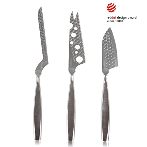 Image of Boska Stainless Steel Cheese 3 Knife Set - Great for Cheese - Multi-Purpose Cheese Slicer - Handheld Slicer - Silver Non-Stick - Dishwasher Safe - For Kitchen Cooking