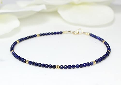 Bracelet en lapis lazuli véritable et fermoir plaqué or d'exception - 2