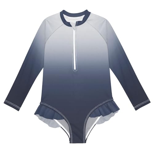ALAZA Toddler Swimsuit Girl Bathing Suit Swimwear Rash Guard Gradient Navy to White Long Sleeve 3T