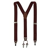 PAPA LEGGENDA Suspenders for Men Wine Red with 4 Strong Metal Clips for Formal and Casual Wear Durable Fashion Accessory for Mature Style Ideal for Trousers and Suits
