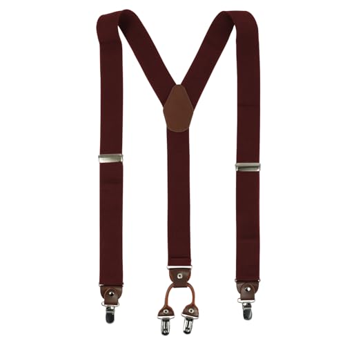PAPA LEGGENDA Suspenders for Men Wine Red with 4 Strong Metal Clips for Formal and Casual Wear Durable Fashion Accessory for Mature Style Ideal for Trousers and Suits