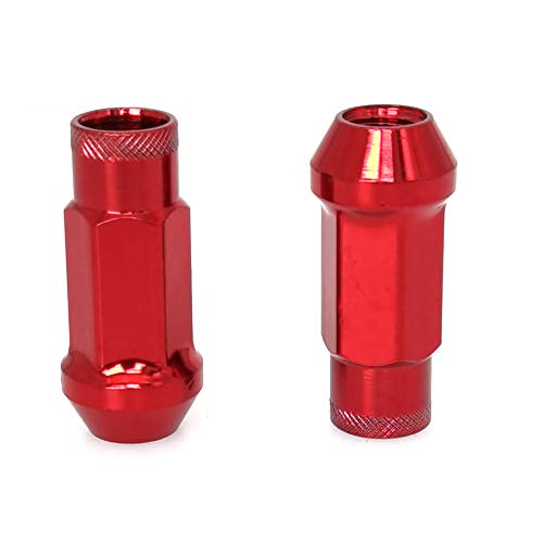 Image of Lug Nuts M12x1.25 Open End Wheel Nuts,Taper Acorn Seat, Forged Locknut Racing Nut 20 Set 2 Pieces Total 22 Pieces and 1 Nut Socket Key (Red, M12 x P1.25)