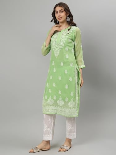 Image of Seva Chikan Hand Embroidered Lucknowi Chikankari Georgette Kurta with Inner Slip SCL4711