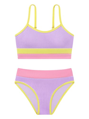 Image of Girl's 2 Piece Swimsuit Solid Spaghetti Strap Bikini Sets Beach Bathing Suit Swimwear for Teen Kids