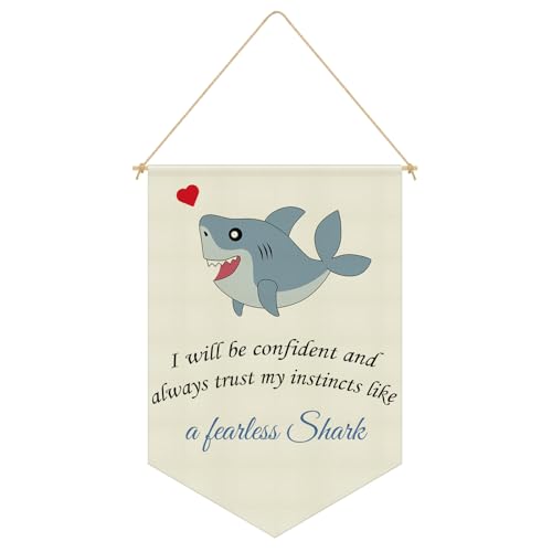 Playroom Wall Decor Shark Wall Decor Positive Affirmation Quotes Hanging Pennant Flag Banner Sea Animals Decoration for Baby Boys Girls Banner Wall Sign for Playroom Classroom Linen Cotton Flag