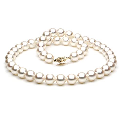 14K Gold 9-10mm White Freshwater Cultured Pearl Necklace in AAA Quality, 16, 18, 20 Inches2