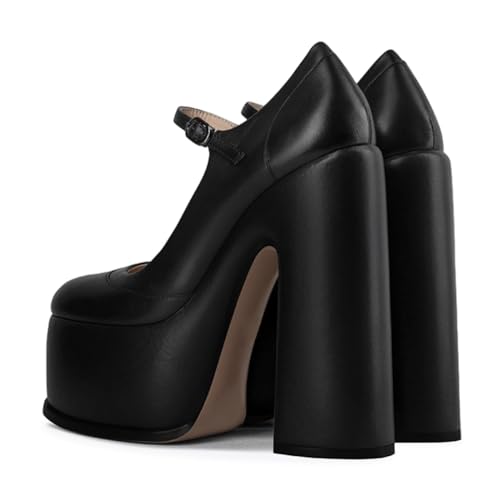 Pazzion Women Fashion Chunky Platform Round Toe Pumps Ankle Strap Buckled Thick High Heels Casual Walking Cute Mary Jane Shoes Size 4-16 US3