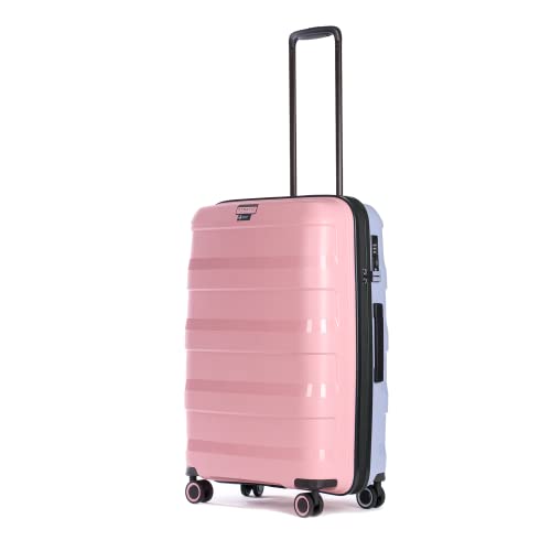 Stratic Straw Two Tone Koffer Hartschale Reisekoffer Hartschalenkoffer Trolley Rollkoffer aus Bio-Kunststoff, TSA Kofferschloss, Größe M, rosa/blau