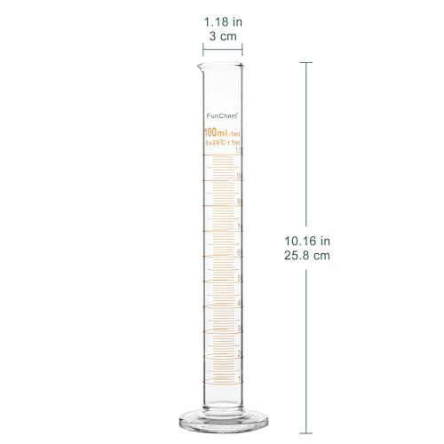 Cilindros de medición de borosilicato FunChem de 100 ml con base estable y alta resistencia térmica 3