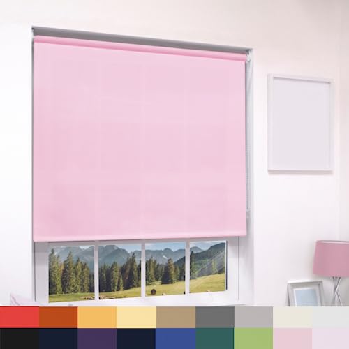 Deluxe Daylight Roller Blinds Light Filtering Premium Fabric Easy Fit Metal Brackets Bedroom Living Room Office Child Safe 160cm Length Trimmable Pink 090cm