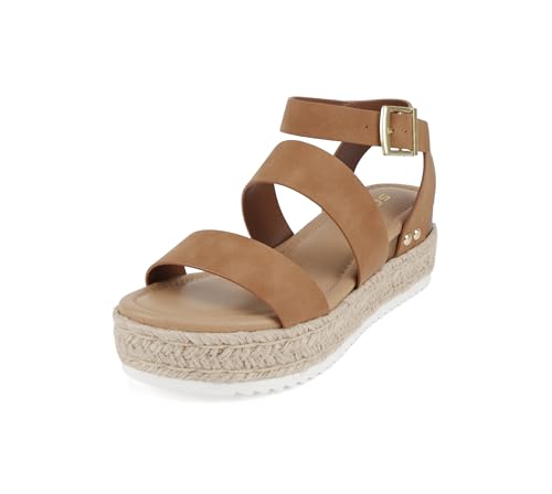 Image of Soda Bryce Espadrille Wedge Sandal with Open Toe Buckle and Ankle Strap