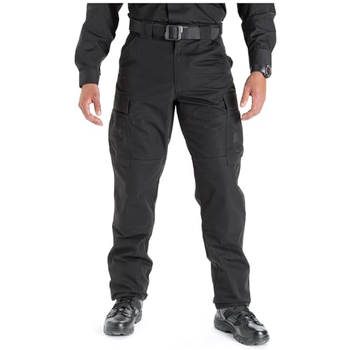 5.11 Tactical Pants for Men, TDU Ripstop Cargo Work Pant for Police, Operator, & Patrol, Black, X-Small/Long, Style 74003ABR