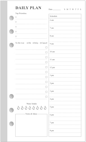 A6 Undated Daily Planner Refill - To Do List for Filofax Personal Binders 80 Sheets/160 Pages Planner and Lined Refill 6-Hole Punched 3.75 x 6.75