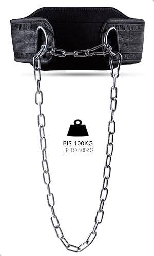 Fitgriff® Dip Gürtel mit Kette + 2 Karabiner, Dip Belt für Bodybuilding, Krafttraining, Gewichtheben - Gewichthebergürtel, Gewicht Gürtel (Schwarz, Onesize)