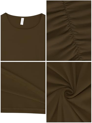 Image of Missufe Women's Long Sleeve Slim Ruched Bodycon Dress 2025 Trendy Fall Casual Round Neck Sheath Knee Length Outfits Clothes