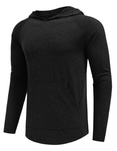PINSPARK Men's Lightweight Workout Hoodie – Black Sweatshirt L
