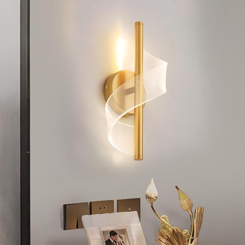Image of One94Store Cross Border Minimalist Modern LED Wall Lamp (Gold) | Nordic Style Creative Bedside Light | Ultra Bright 3 Color Modes for Bedroom, Living Room & Aisle Background Wall Fixture