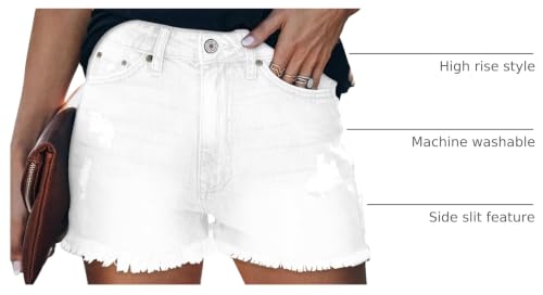 Image of onlypuff Women Denim Shorts Ripped Mid Waisted Jean Shorts with Pockets