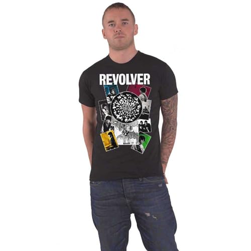 The Beatles T Shirt Revolver Montage Bande Logo Nue Officiel Homme Noir - Les Beatles, Paul McCartney, John Lennon, RIngo Starr, George Harrison The Beatles T Shirt Revolver Montage Bande Logo Nue Officiel Homme Noir