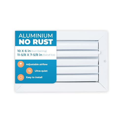 Aluminum 10 x 6 in (Duct Opening) 1-Way Air Duct Register Vent Cover for Ceiling and Wall - Modern HVAC Louver Vent Cover Adjustable – Durable Rustproof Wall Grille – Overall Size 11-5/8 x 7-5/8 Inch