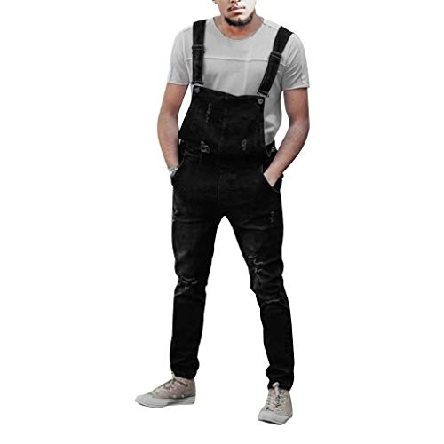 Tefamore Vaqueros Hombre Rotos Pantalón Chandal Hombre Mezclilla Mono 2019 Nueva Jumpsuit Pantalones con Agujeros Suelto para Hombre Roto Talla Grande con Peto Tirante con Botones y Bolsillos Holatee