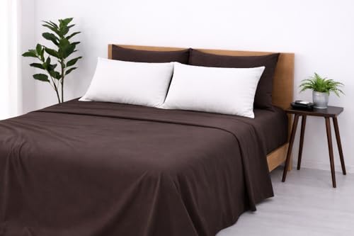 Image of Blue Strip Polycotton Bedsheet, Double 90x100 (Coffee & White) | Hotel Quality | Soft, Breathable & Colourfast | Wrinkle Resistant | Machine Washable | Pillow Covers Included